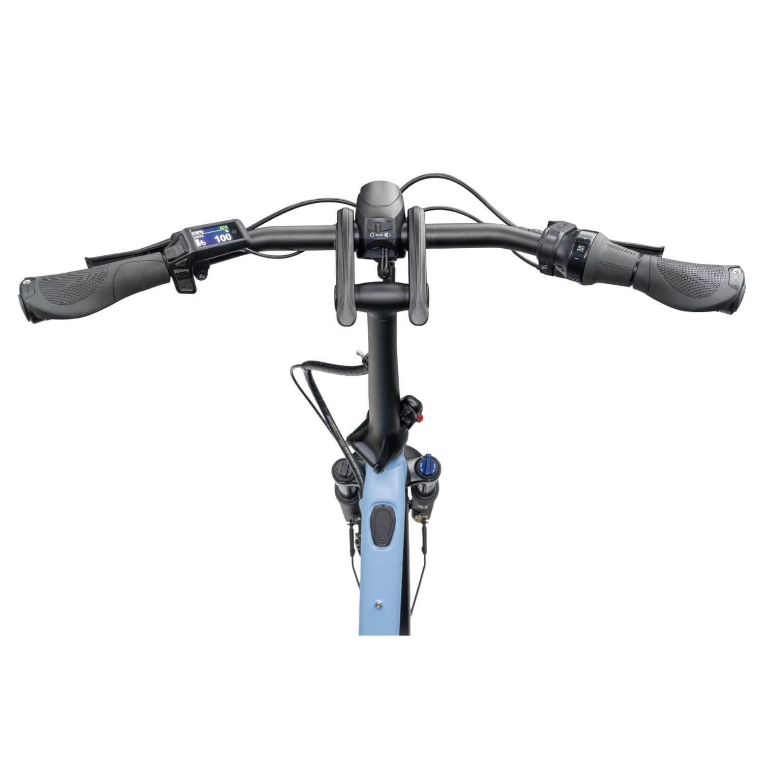 Tern HSD P5i cockpit with the Bosch Purion 200 display and tool-free adjustable handlepost.