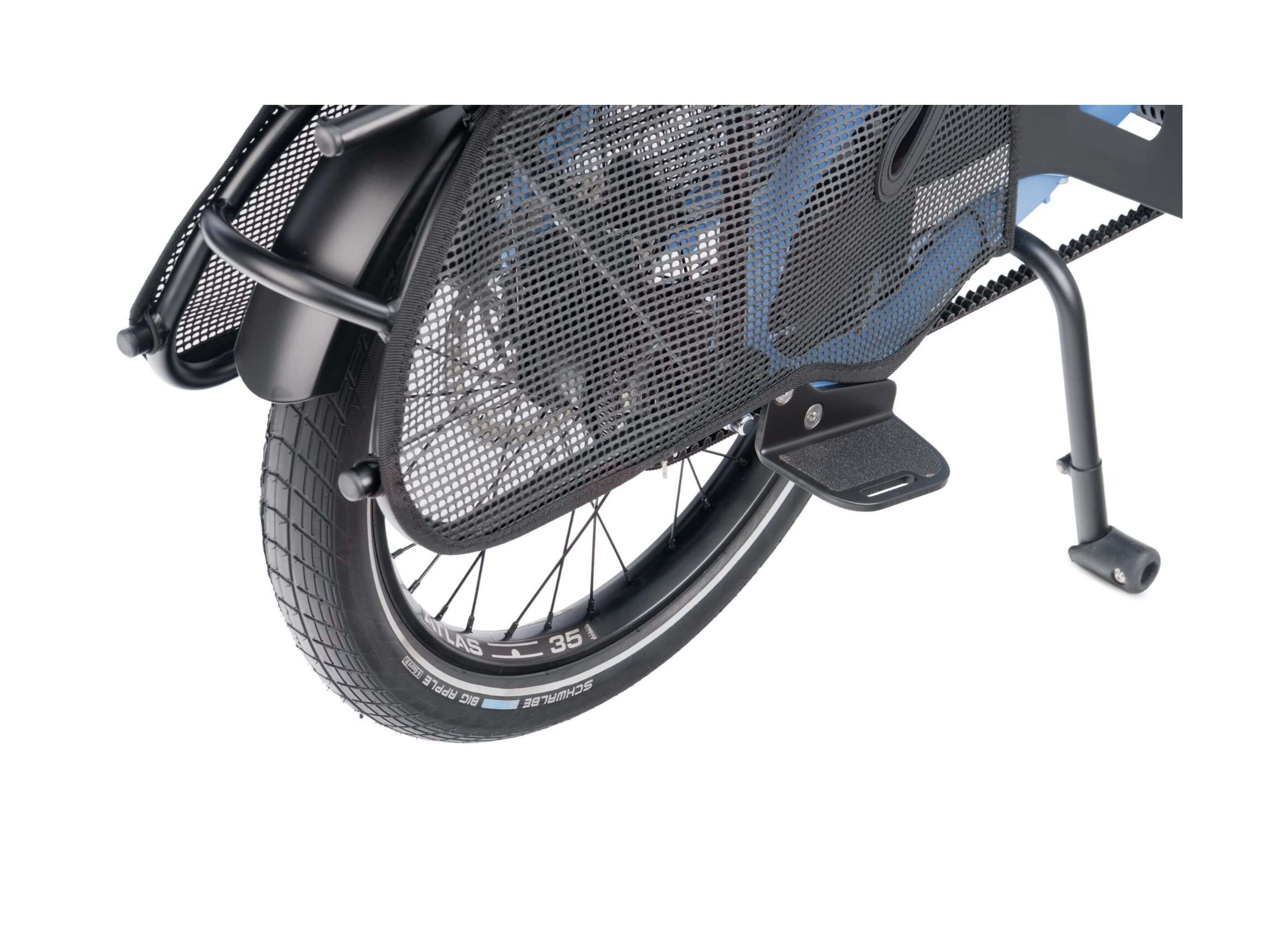 Close-up of a Tern Sidekick Footrest (Gen 3) mounted on an HSD rear rack, showing the anti-slip grip surface and mounting bracket.