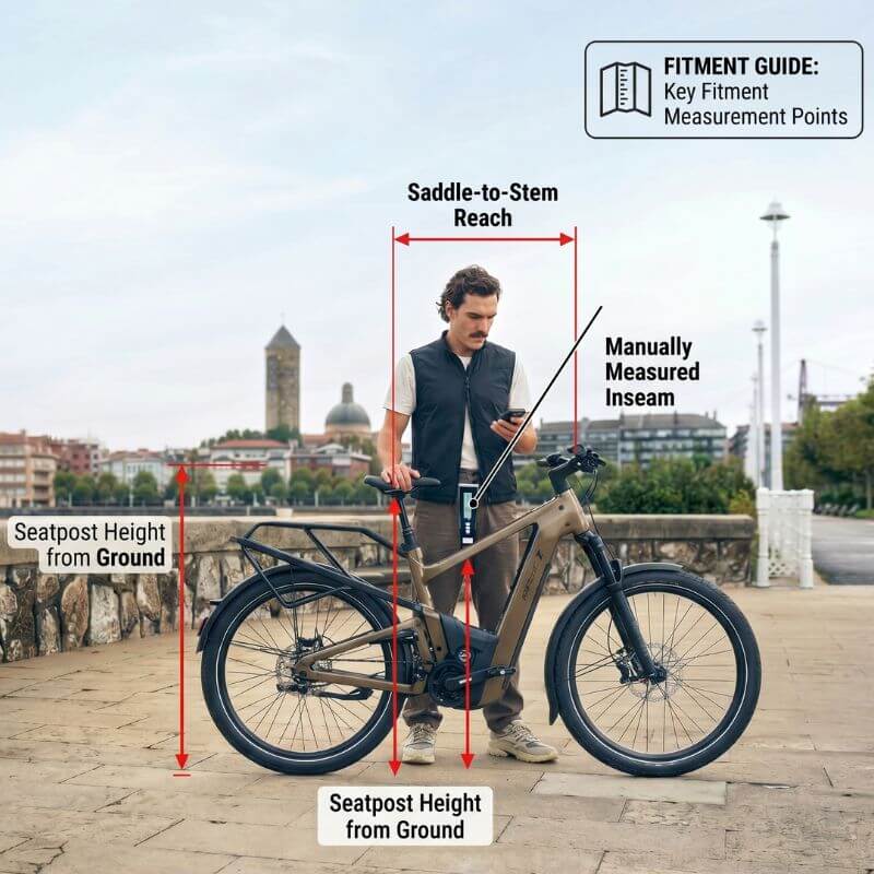 Rider on a properly fitted electric bike with slight knee bend and relaxed posture in Canada