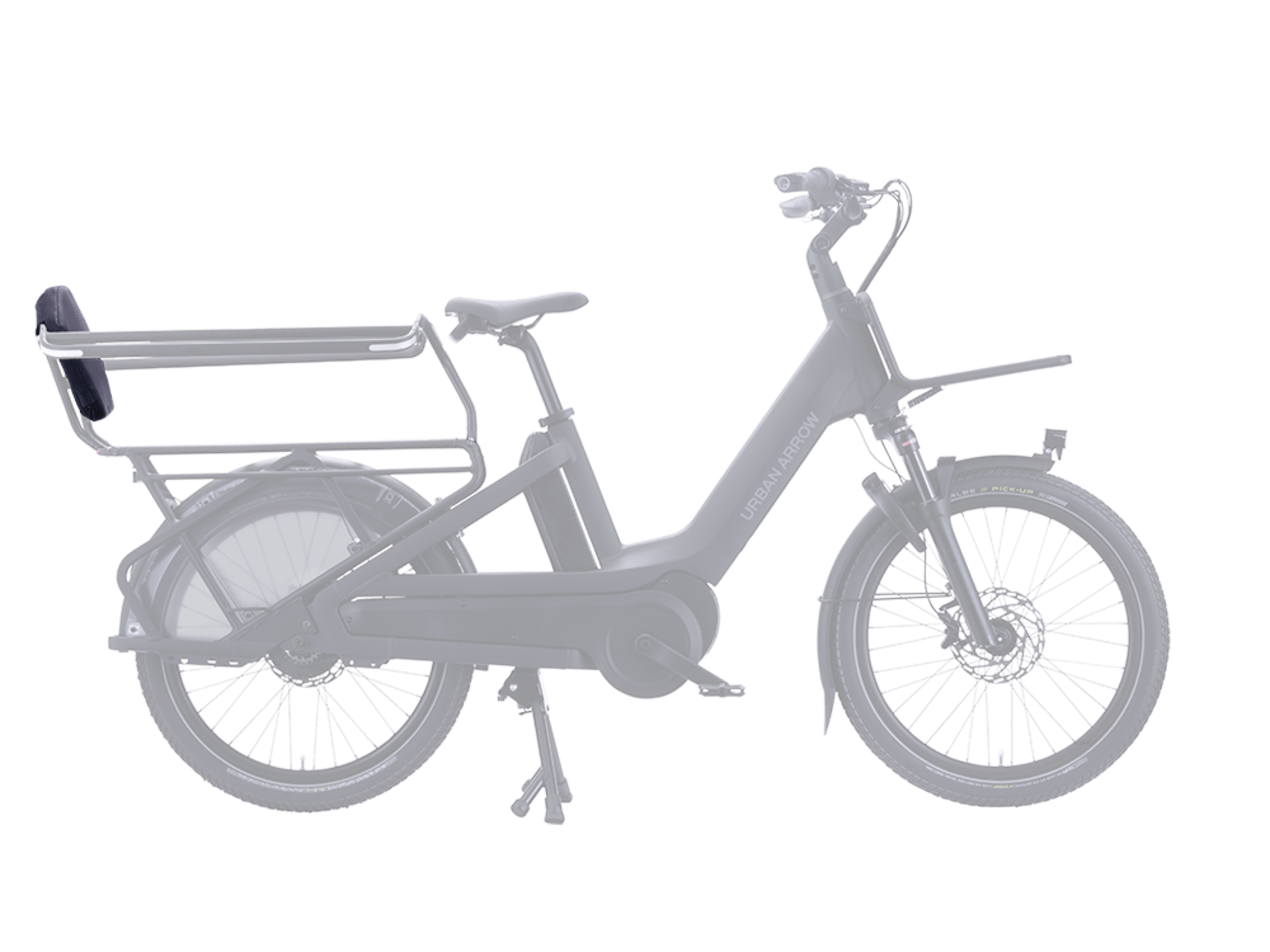 Urban Arrow Breeze Back Cushion mounted on the rear safety bar of an Urban Arrow Breeze cargo bike