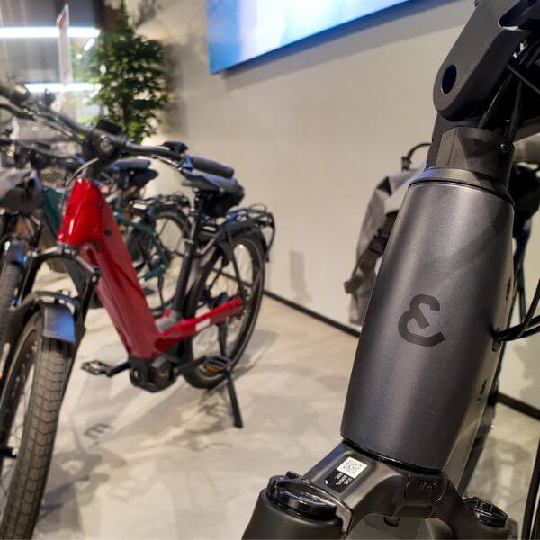Riese & Müller electric bikes on display at Scooteretti in Ottawa, offering free consultations to help customers choose the best e-bike model