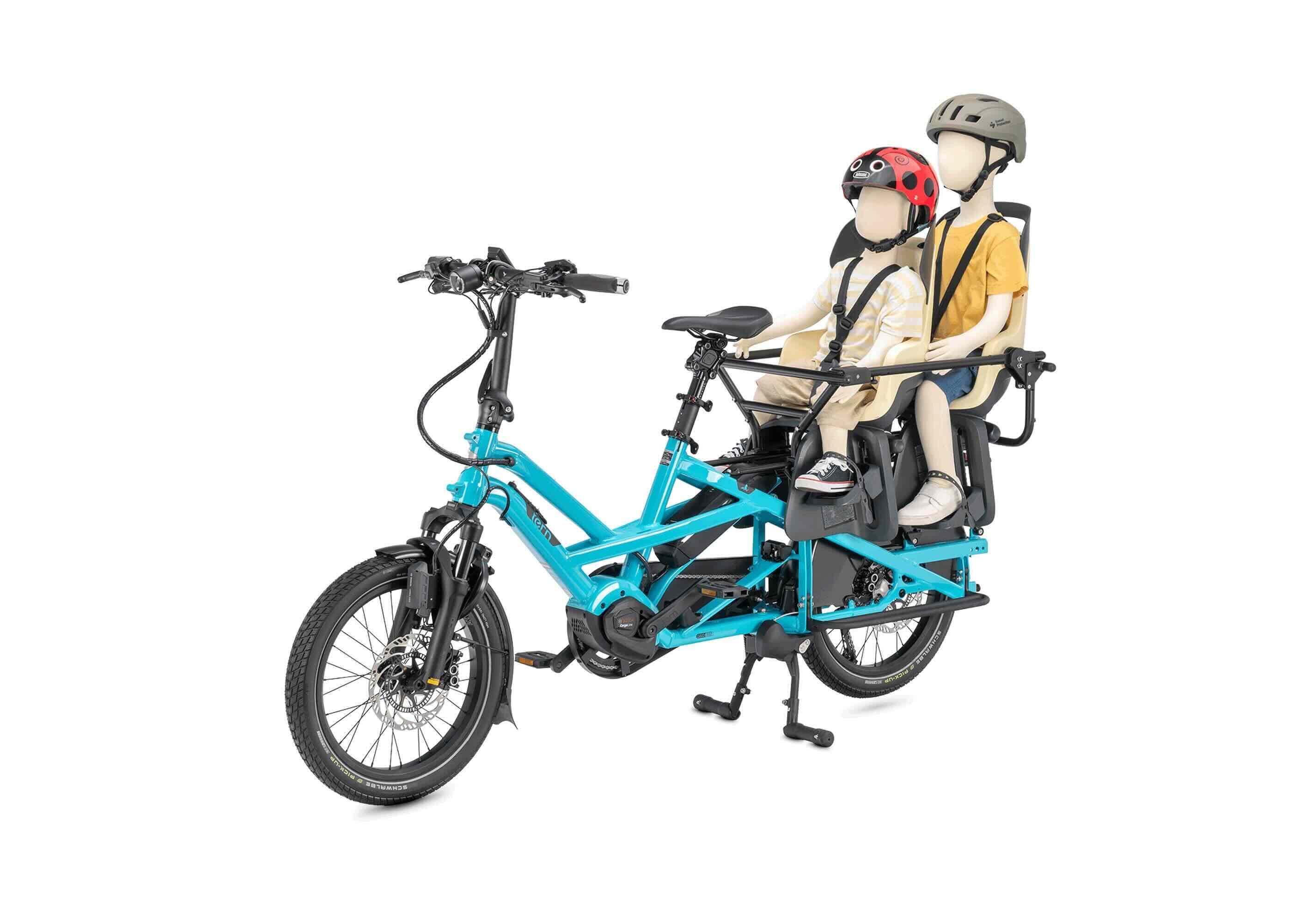 Tern Clubhouse Gen 4 passenger bars mounted on a Tern GSD cargo e-bike carrying two child seats
