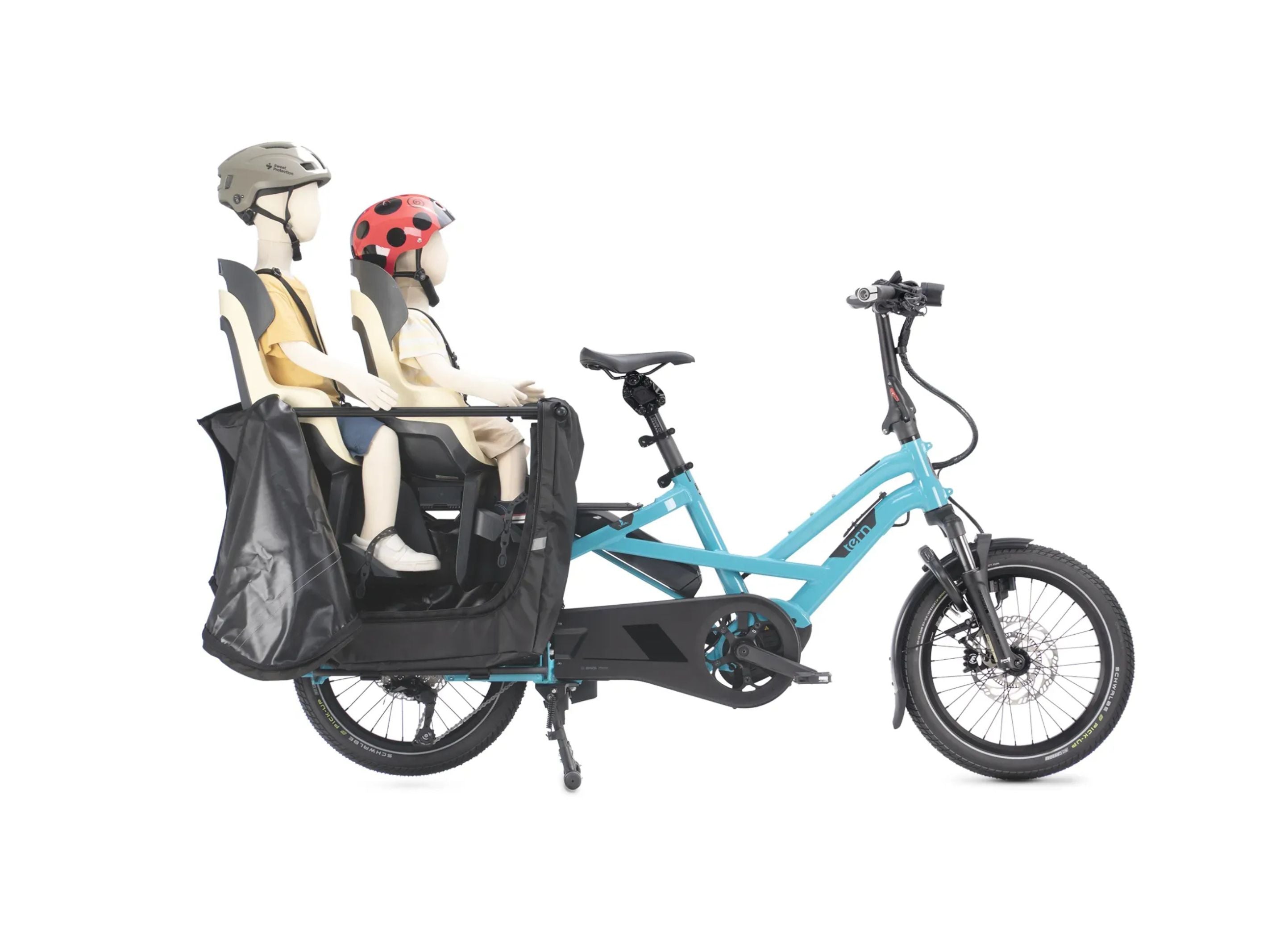 Zip-open side panel of the Tern Storm Box (Gen 2) providing quick access to passengers or cargo