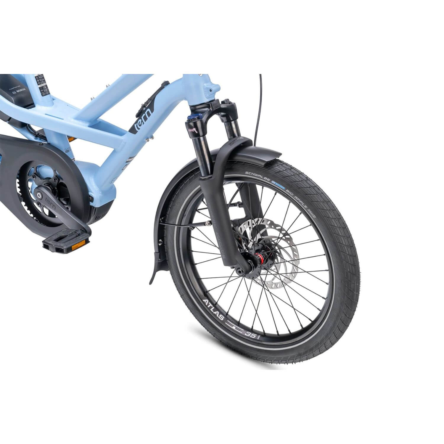 Suntour front suspension fork on the Tern HSD P10e electric cargo bike